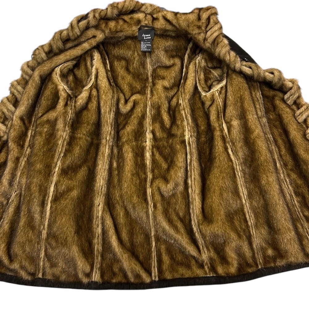 NWOT Vintage Dennis Basso Penny Lane Brown Leather Woven Faux‎ Fur Coat L - Picture 9 of 14